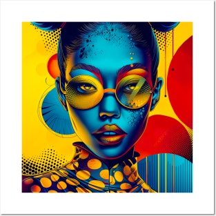 Black woman with yellow sunglasses, in retro fashion style Posters and Art